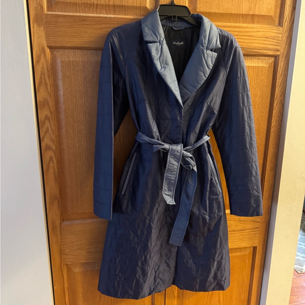 Women’s Navy Quilted Belted Trench Coat